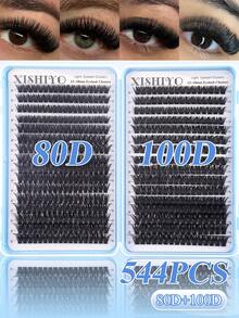 640/544pcs CC Thick Segmented False Eyelash Clusters, 30D+40D/50D+60D/80D+100D Mixed Thick Black Natural Fluffy Individual Lashes, DIY At Home, Thick Type, Easy For Beginners To Wear, Long-Lasting Fashionable, Comfortable Wear, Suitable For Party, Gathering, Travel And Various Occasions, Length 12-18mm Mixed - DD - View 9