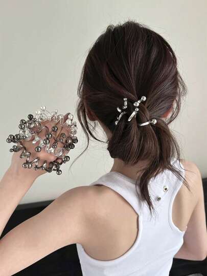 1条装优质珍珠纹手机绳发圈，适用于盘发，高弹耐用，女士发圈，可用于扎马尾辫，发圈，发绳，弹性发圈