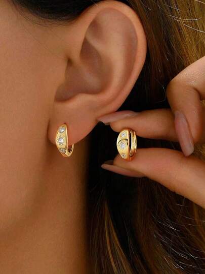 ESBERRY 一对925纯银优雅向日葵锆石耳环，女士珠宝礼物，生日礼物，派对礼物