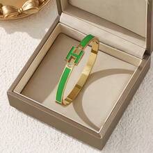 1pc 18K Gold Plated Women's H-Shaped Bracelet, Exquisite Jewelry Bracelet, Best Gift For Women On Easter, Christmas, Mother's Day (No Gift Box) - Letter H - View 17