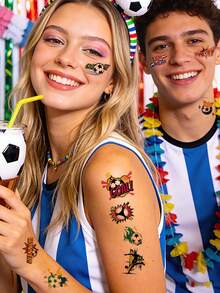 10pcs Football Match Temporary Tattoo Stickers, Club Event Merchandise, Fan Festival Face Stickers - Multicolor - View 6