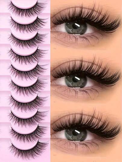 10 Pairs Natural & Thick False Eyelashes, Lengthening & Curling, 3D Effect, Perfect For Parties And Elegant Makeup. They Create A Natural Look, Lightweight And Comfortable Wear, Making Lashes Fuller And More Curled.