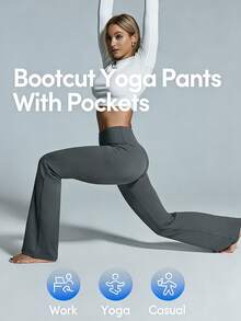 3PCS Women's Booty Lifting Flare Pants - High Waisted Tummy Control Lightweight Yoga Pants With Pockets | Perfect For Spring Outfits, Summer Travel & Vacation Wardrobes - 3pcs 黑色 - 查看 2