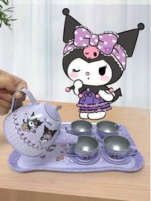 SANRIO 三丽鸥酷洛米茶会套装，16件套儿童茶会套装，含金属茶壶和茶杯，幼儿园厨房玩具，茶壶礼盒，下午茶玩具套装，金属茶壶和茶杯公主玩具礼品 - 彩色 - 查看 8