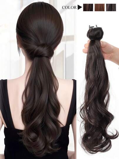 16 Inch Long Wavy Synthetic Hair Ponytail Extensions, Claw Clip On, Light Brown Color, Suitable For Daily Wear Summer Hair Accessories Beach Hair Claws Vacay Hair Clips