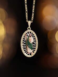 1pc 14k Gold Laminated Hollow Charm | Enamel Painting And Gold Tone Finish Pendant Necklace Suitable Men Daily Wear, Easter, Graduation, Father's Day, Birthday - Gold - View 1