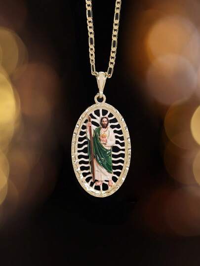 1件14K镀金镂空吊坠 | 珐琅彩绘镀金吊坠项链，适合男士日常佩戴，复活节、毕业典礼、父亲节、生日等场合。