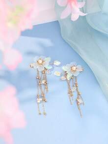 2个中国风石榴花流苏发夹，可爱甜美，女士礼物，适合日常休闲、夏季、假日、旅行佩戴。 - 淺藍色 - 查看 3