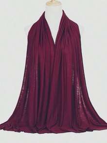 1pc New Style Large Size Jersey Hijab Shawl Soft Casual Solid Color Women Scarf - Đỏ đậm - Xem 2