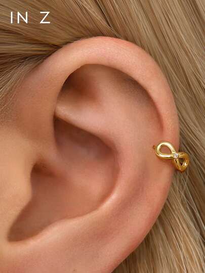 IN Z 1Pc Elegant 925 Sterling Silver Mobius Strip Hoop Earrings With Shiny Cubic Zirconia, Featuring A Simple Infinite Cycle Design, Suitable For Girls And Ladies For Daily Wear And Parties