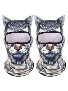 1pc/2pcs Unisex 3D Animal Pattern Face Shield Balaclava Outdoor Funny Water Sports Hat UV Protection Animal Head Cover (Cat, Dog), Suitable For Daily Use, Travel, Hiking, Skiing - 白貓 - 查看 3