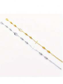 Vòng tay nữ thanh lịch bằng thép không gỉ đính hạt 3mm và ngọc trai 5mm hình hoa hồng - Mặt dây chuyền - Bền, chống nước, không gây dị ứng, quà tặng cho phái nữ - đi qua - Xem 6