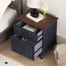 Solid Wood Bedside Table, 52 Cm, With 2 Drawers And Roman Column Legs For Bedroom, Living Room (Dark Blue) - Blue - View 11