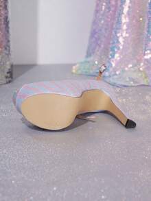 Shimmering Blue Pink High Heel Sandals - Multicolor - View 8