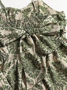 EARO Women's Plus Size Sleeveless Dress, Elegant Green Pattern, Summer Long Dress - 綠色 - 查看 6