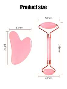2 件面部刮痧按摩工具套装：1 件双头按摩滚轮、1 件心形刮痧板，面部按摩可消除浮肿，舒缓并提拉肌肤，令肌肤焕发光彩，美容、护肤产品、水疗、自我护理、护肤工具、面部护理、美容师用品、按摩、面部按摩工具、面部滚轮 - 淺粉色 - 查看 8