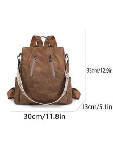 High-Quality Leather Women's Backpack, Classic Female Student Bookbag, Travel Rucksack, Large Capacity - Brown - View 7