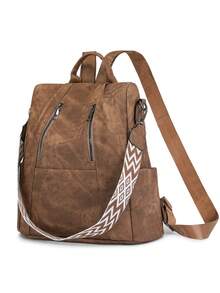 High-Quality Leather Women's Backpack, Classic Female Student Bookbag, Travel Rucksack, Large Capacity - Brown - View 6