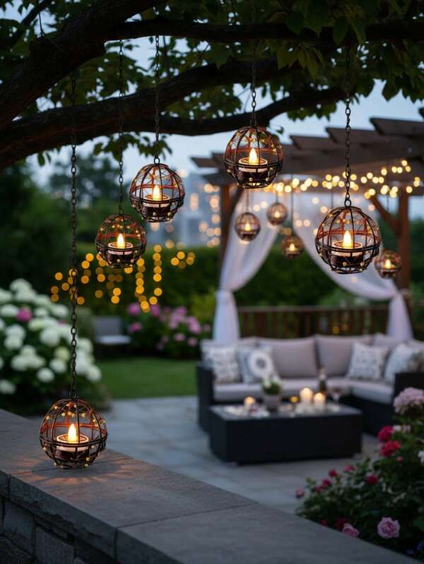 4PCS Solar Tea Light Candle Lanterns With Decorative Beaded Copper Wire Holder, Waterproof Outdoor Hanging Lights, Ideal For Patio, Garden, Yard, Pergola, Fence, Tree And Daily Decoration
