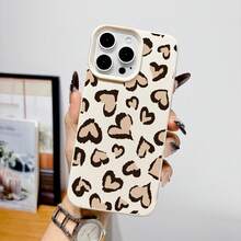 1个不对称豹纹爱心图案手机壳，兼容 17 Pro Max/17 Pro/17/16 Pro Max/16 Pro/16/15/14/13/12/11，全包覆防震软壳 - 米色 - 查看 2