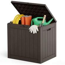 Waterproof Outdoor Storage Box 31 Gallon Resin Deck Box UV Protected Indoor Outdoor Organizer - Brown-2 - 查看 6