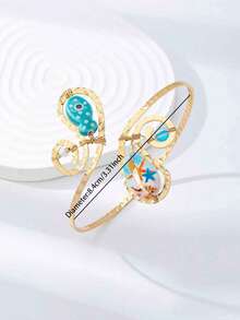 1 pieza Brazalete de estilo bohemio hecho a mano con espiral, brazalete con tema oceánico de vida marina con estrella de mar, joyería corporal de tamaño ajustable, adecuado para usar en vacaciones en la playa - Multicolor - Ver 3