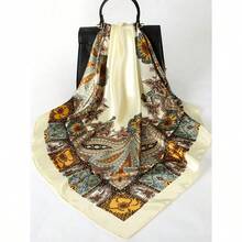 1pc Minimalist Printed Satin Scarf, New Spring Fashion Accessory Scarf, Suitable For Women, Can Be Used As A Waistband, Bag Decoration, Ribbon, Headband Or Scarf, An Ideal Choice To Enhance Your Overall Look. - 米色-1 - 查看 3