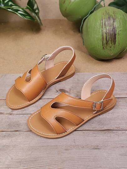 Slip-On Comfortable Buckle Solid Color Children's Flat Sandals, New Summer Bestselling Lightweight Baby Beach Shoes, Suitable For Daily Wear, Outdoor, Vacation, Comfortable Children Sandals, Water Shoes