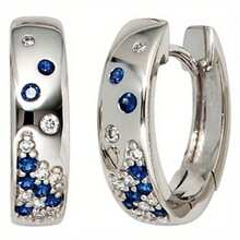 1 Pair Handmade Copper Synthetic Zirconia Bicolor White And Blue Earrings, Fashionable Party And Engagement Earrings For Women - Silver - View 1