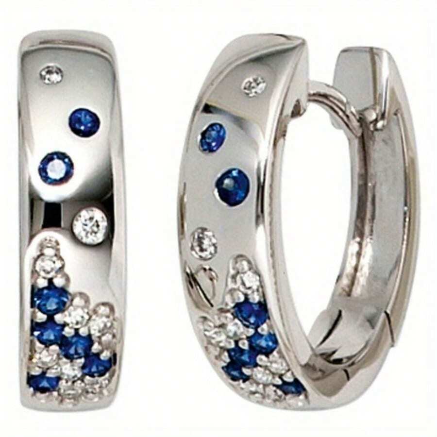 1 Pair Handmade Copper Synthetic Zirconia Bicolor White And Blue Earrings, Fashionable Party And Engagement Earrings For Women - Silver - View 1
