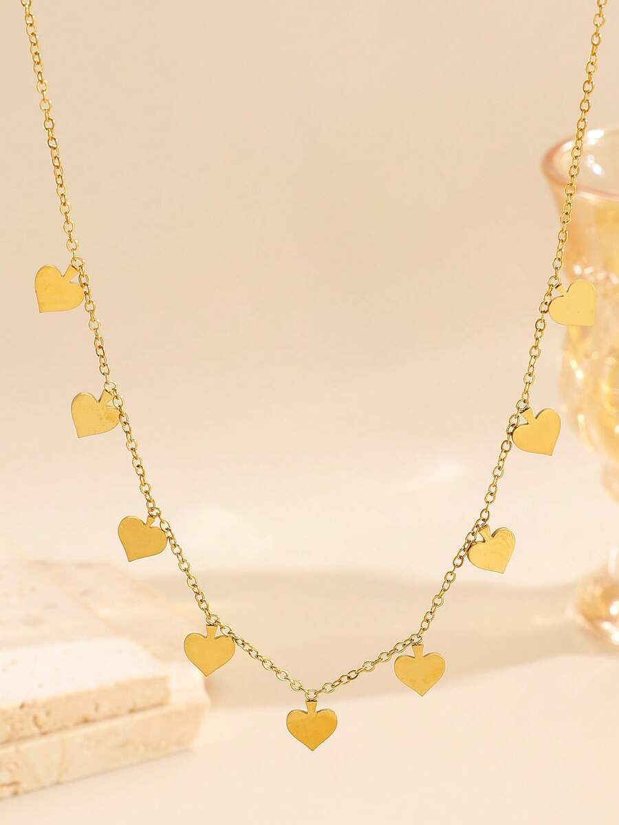 1pc Stainless Steel Minimalist Fashion Tassel Heart Star Pendant Necklace, Elegant Personalized Casual Versatile Jewelry Accessory For Women, Suitable For Daily Wear And Dates