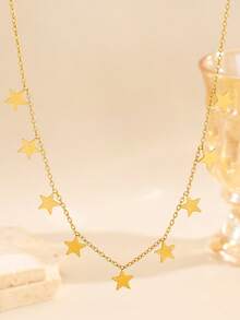 1pc Stainless Steel Minimalist Fashion Tassel Heart Star Pendant Necklace, Elegant Personalized Casual Versatile Jewelry Accessory For Women, Suitable For Daily Wear And Dates - Yellow Gold - View 14