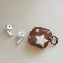 Minimalist Transparent Brown-White Star Hanger Earphone Case Suitable Compatible With Airpods Pro 2, Cute Apple 4 Minimalist 3 New 1/2 Generation Women Earphone Case - Blue - View 3