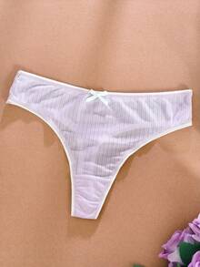 3 piezas Bragas tipo tanga de mujer con rayas y lazo, lencería suave y cómoda - Multicolor - Ver 7