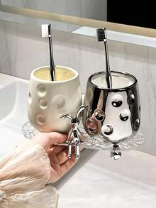 1 cốc tráng miệng bằng gốm màu đen/trắng/bạc, dung tích lớn, chống trượt, sang trọng, đặt trên mặt bàn phòng tắm, bề mặt nhám, tay cầm chống trượt, dung tích lớn. - nhiều màu - Xem 3