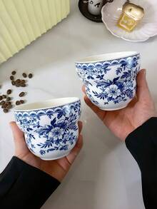 High-Quality Handhold New Chinese-Style Blue & White Cup, Retro Exquisite Niche Ceramic Coffee Cup, Tea Cup, Water Cup Set For Home & Office - Multicolor - View 2