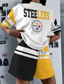 Conjunto de camiseta y pantalón corto de edición limitada para mujer de Pittsburgh Steelers - 1 - Multicolor - Ver 3