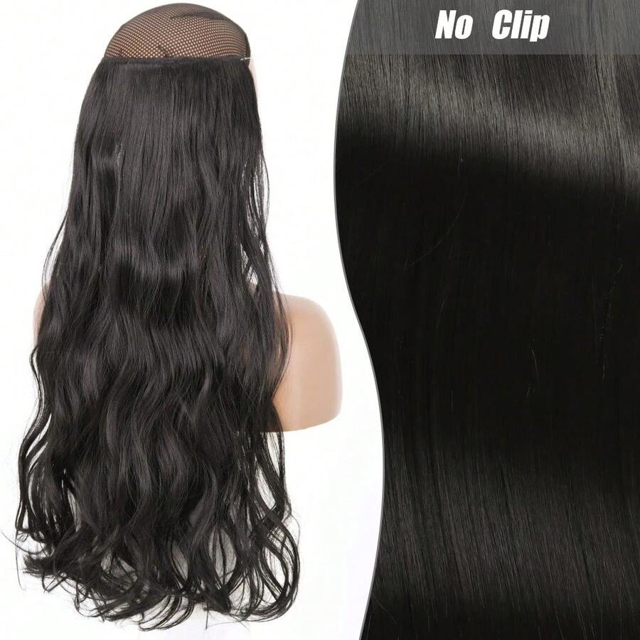 Clip-In Natural Hair Extension, Long Straight Synthetic Hairpiece, Blonde, Black, Mixed Color, Fake Hairpiece For Women HKQE - White - View 1