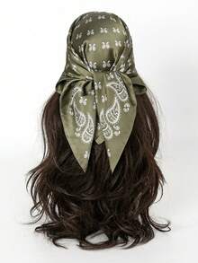 1pc Bohemian Paisley Pattern Silk Scarf, Size 27.5" X 27.5", Fashionable Design, Suitable For Daily Wear,Festival,Holiday - S47380-green - View 2