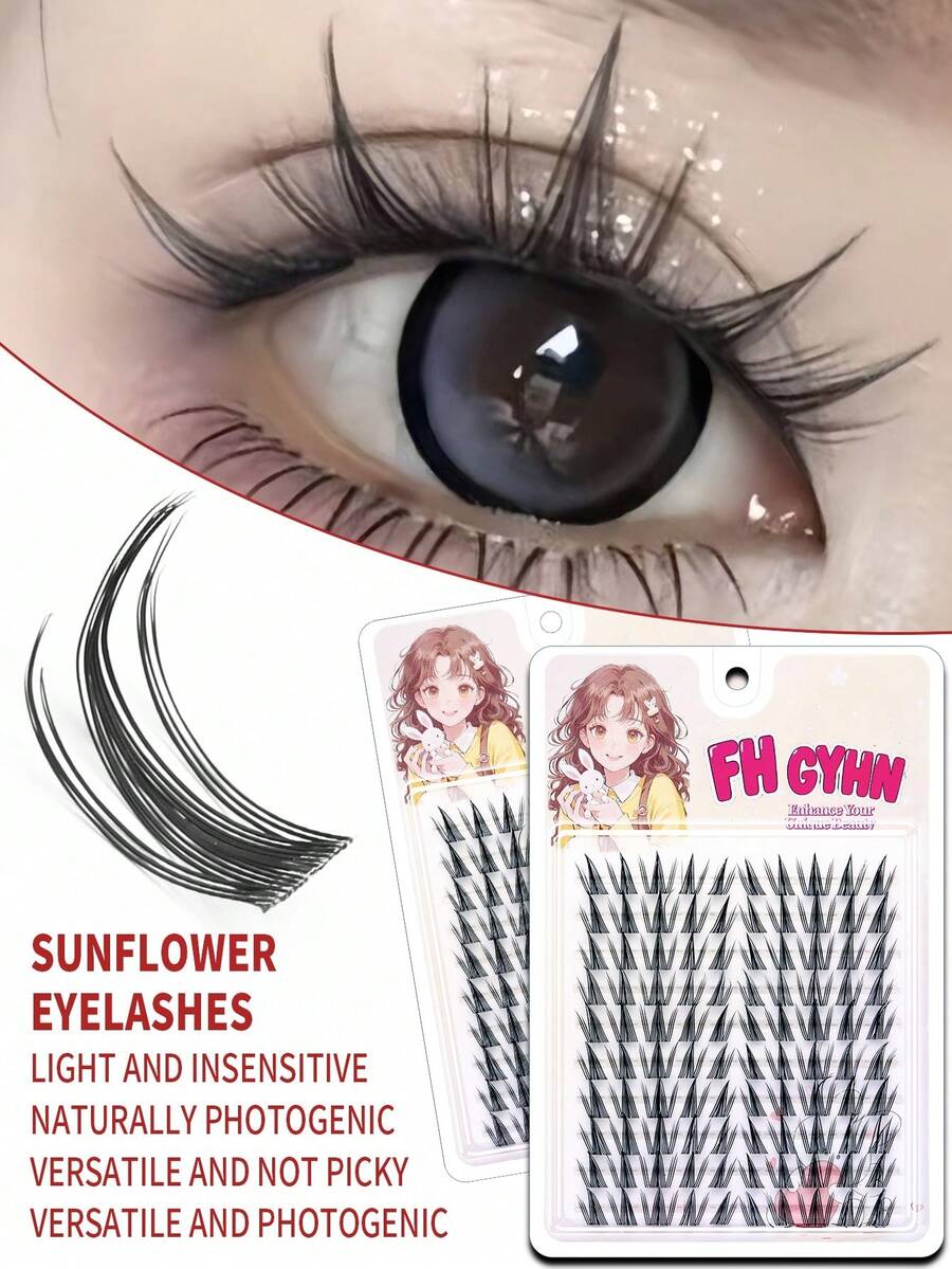 100pcs Cartoon False Eyelashes, Lightweight European And American Segmented Thick Sunlight Big Eyes Eyelashes, Natural Cartoon Eyelashes DIY - C - View 1