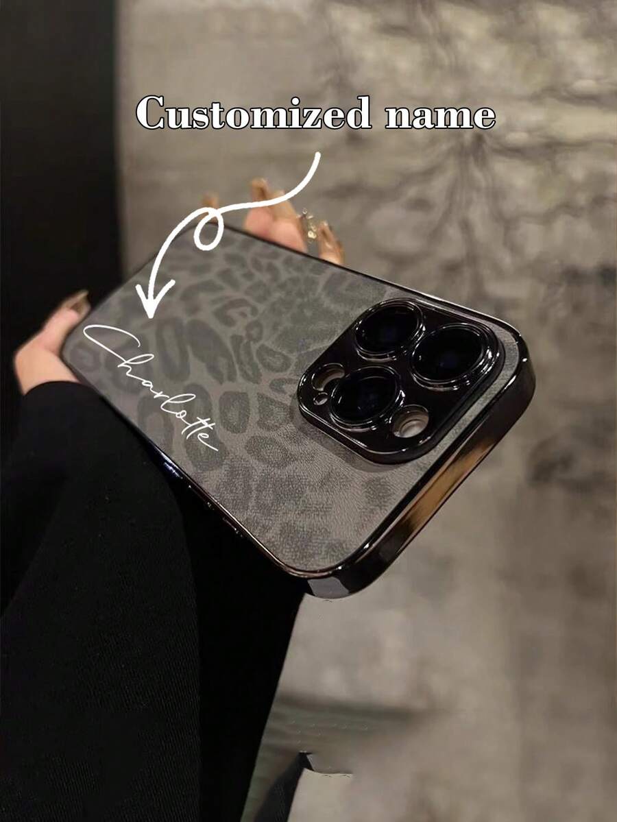 Personalized Customization Luxury Leopard Texture Leather Case For IPhone 17 16 15 14 13 12 Pro Max 15 16 Plus 11 Lens Protection Shockproof Soft Cover Capa - Light Grey - View 1
