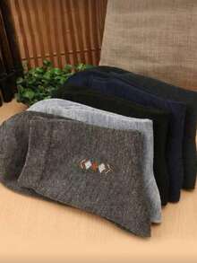 5 Pairs Black, White, Gray Fashionable Breathable Crew Socks For Men, Random Assortment, Suitable For Daily Wear - Multicolor - View 3
