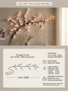 1 đèn LED hình cành hoa anh đào, dùng nguồn USB, có 8 chế độ nhấp nháy, mềm mại và có thể uốn cong, thích hợp sử dụng trong nhà/ngoài trời, mùa xuân/hè, phòng khách, phòng ngủ, tường, trang trí đám cưới, không khí tiệc tùng, quà tặng ngày Valentine, sinh nhật và tốt nghiệp. - ánh sáng trắng ấm áp - Xem 13