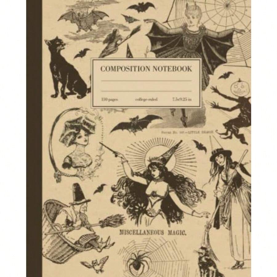 Composition Notebook College Ruled: Vintage Witch Illustration Halloween Witchcraft Magic Journal For Back To School Office Work Wide Lined - Blanco - Ver 1