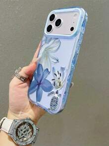 1pc Fashionable Blue Floral Turtle Print Shockproof Phone Case, Compatible With IPhone 17/17 Pro/17 Pro Max/16/11/16 Pro/16 Plus/16 Pro Max/16e/15 Pro Max/13/14/12, Anti-Fall Protective Phone Case - Pink - View 5