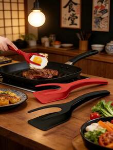 1pc Multifunctional Egg Spatula Clip, 2-In-1 Egg Spatula And Clip, Non-Stick Coated Egg Spatula, Suitable For Steak, Eggs, Pancakes, Toast, Burgers, Chicken And Other Kitchen Cooking Tools - Multicolor - View 2