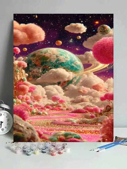 Fantasy Dream Planet Landscape DIY Oil Painting By Numbers Canvas Painting Crafts Adult Home Decoration 40x50cm/16x20inch Holiday Gifts