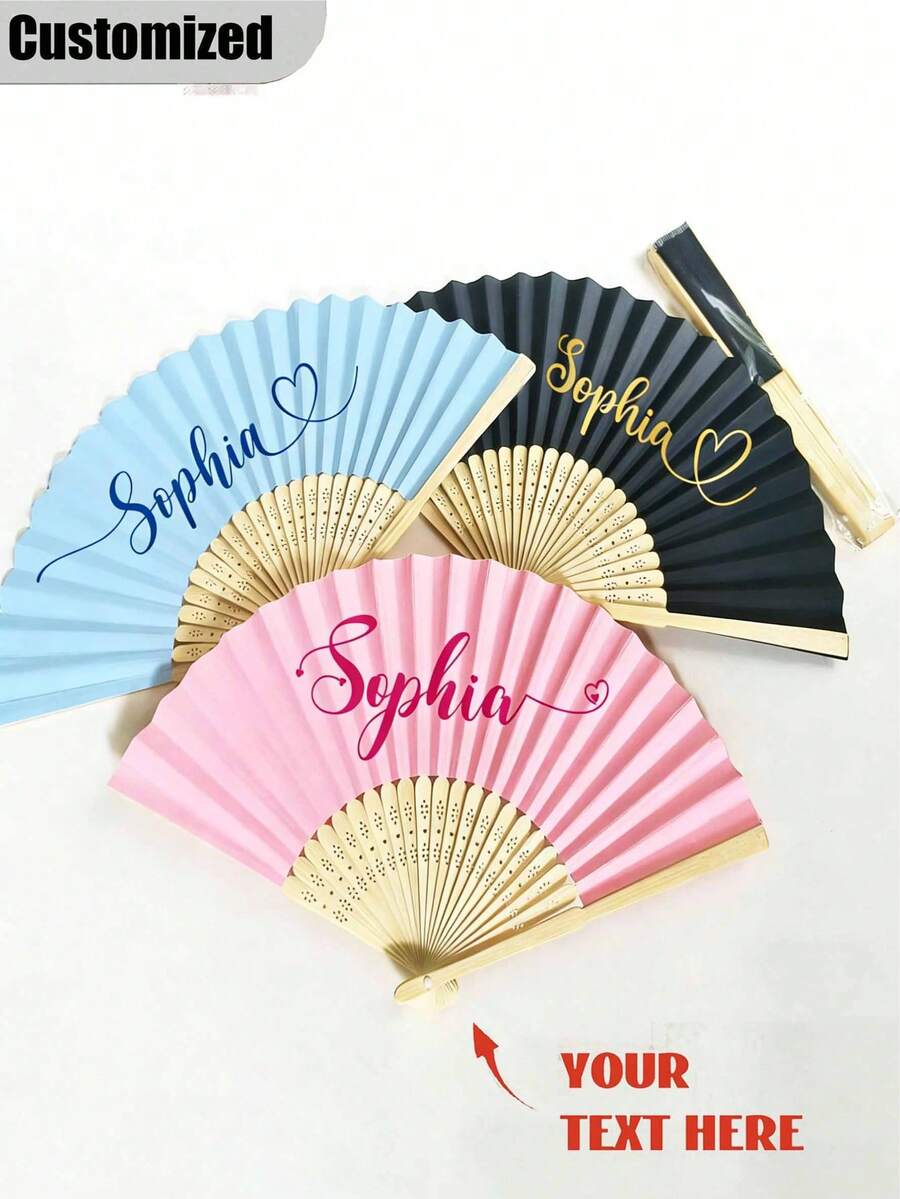 可客製化手持摺疊扇,經典DIY扇子,適合婚禮、新娘派對、生日、母親節、父親節禮物 - 彩色 - 查看 1