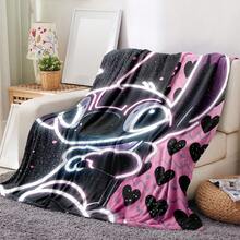 1pc Cartoon Character Black & Pink Graphic Flannel Blanket - Soft & Cozy For Outdoor, Travel, Camping, Sofa, Bedding - Modern Playful Minimalist Print, Comfortable Bedding Accessory For All Seasons, Versatile - Multicolor - View 9