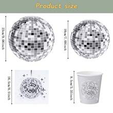 迪斯科球图案一次性餐具套装，7/9英寸派对餐盘，一次性纸盘，餐巾纸，纸杯，适用于节日、婚礼、订婚、生日、派对、庆祝活动 - 多色 - 查看 2